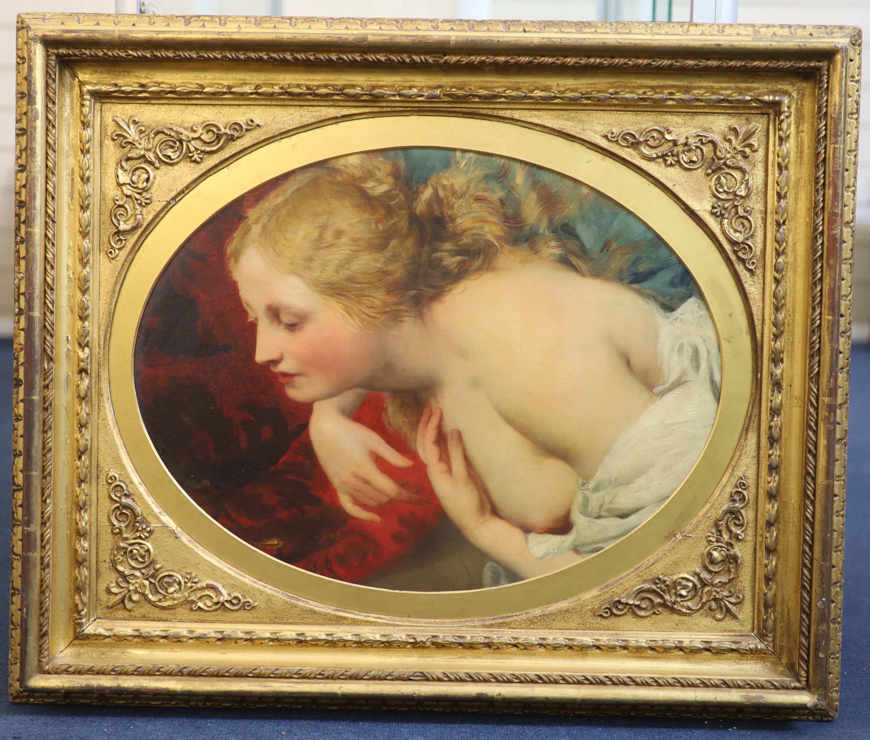 F. Suchon (1803-1872) Portrait of a woman with white dress oval, 17 x 22.5in.
